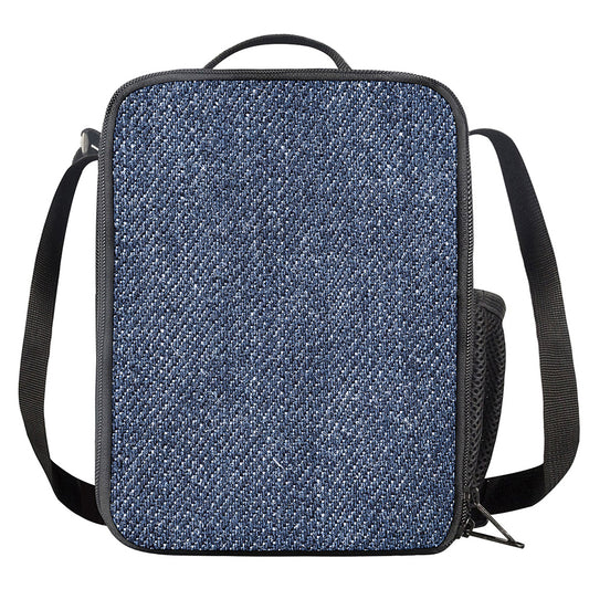 Vintage Blue Denim Jeans Print Crossbody Lunch Bag