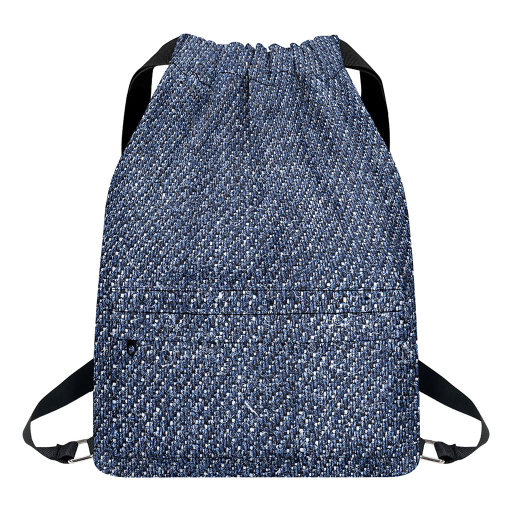 Vintage Blue Denim Jeans Print Drawstring Backpack