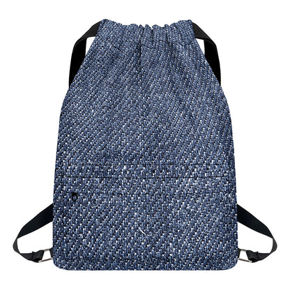 Vintage Blue Denim Jeans Print Drawstring Backpack
