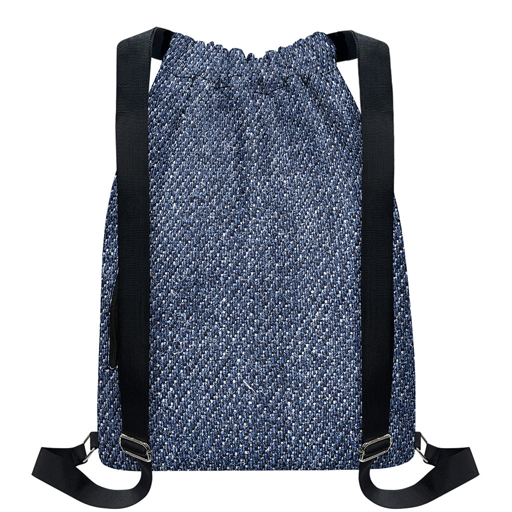 Vintage Blue Denim Jeans Print Drawstring Backpack