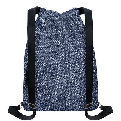 Vintage Blue Denim Jeans Print Drawstring Backpack