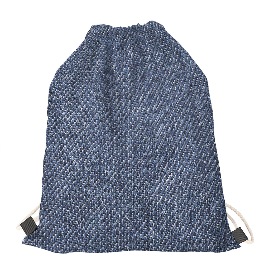 Vintage Blue Denim Jeans Print Drawstring Bag