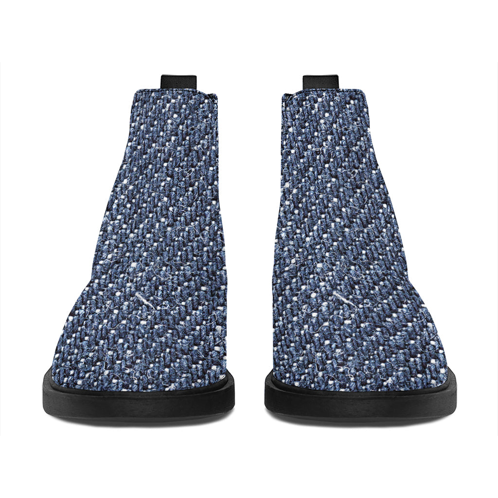 Vintage Blue Denim Jeans Print Flat Ankle Boots