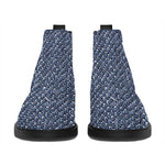 Vintage Blue Denim Jeans Print Flat Ankle Boots