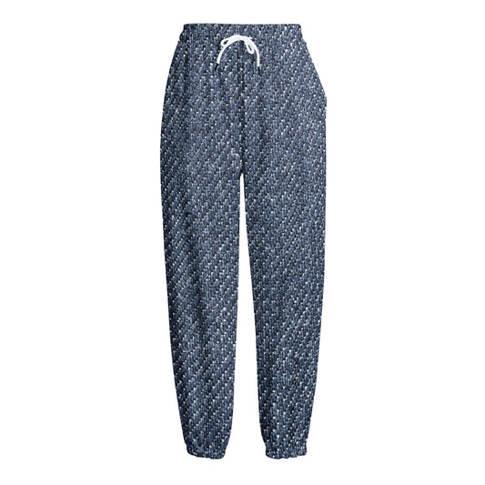 Vintage Blue Denim Jeans Print Fleece Lined Knit Pants