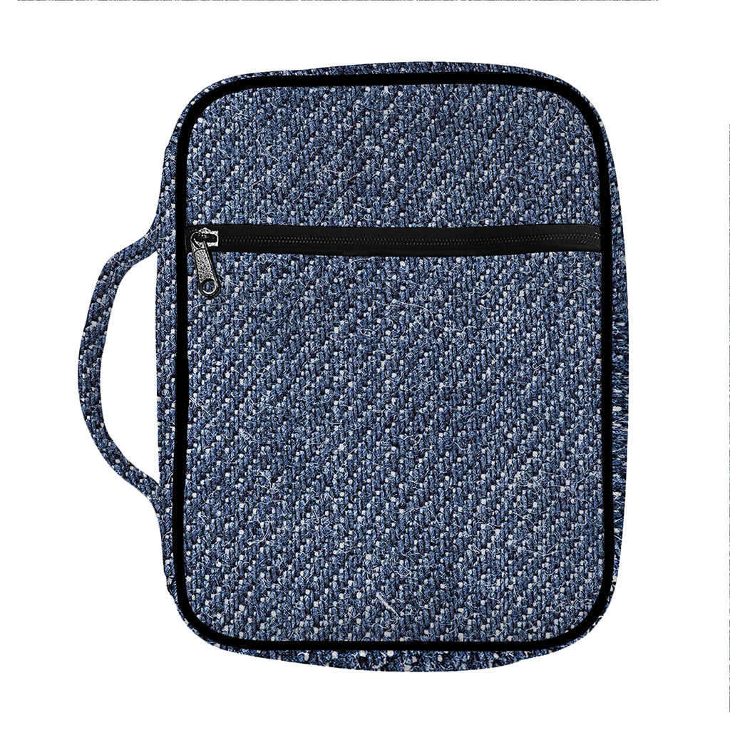 Vintage Blue Denim Jeans Print Front Pocket Bible Bag