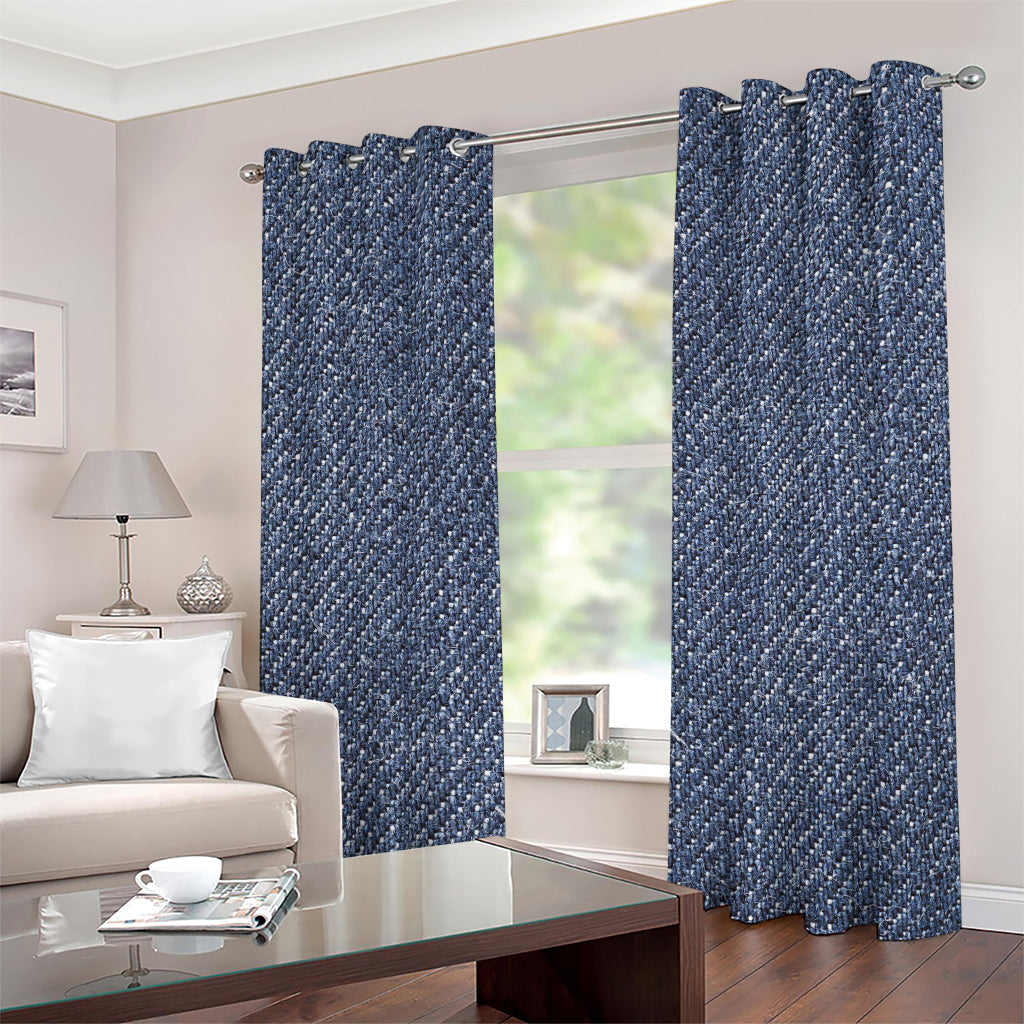 Vintage Blue Denim Jeans Print Grommet Curtains