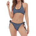 Vintage Blue Denim Jeans Print Halter Scoop Tie Side Bikini