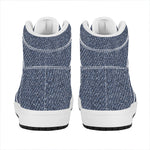 Vintage Blue Denim Jeans Print High Top Leather Sneakers