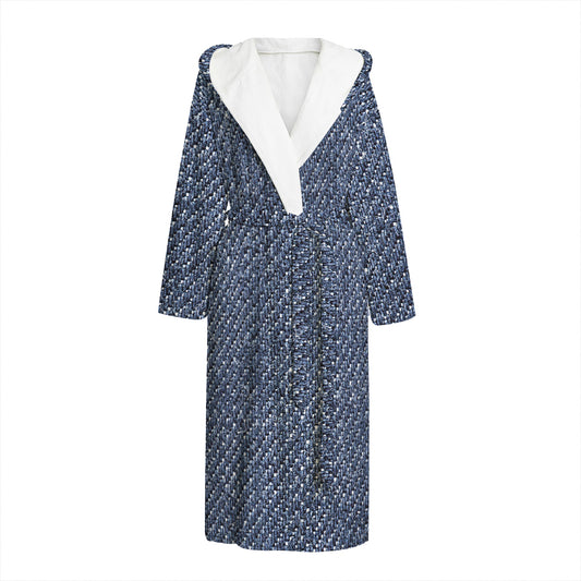 Vintage Blue Denim Jeans Print Hooded Bathrobe