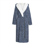 Vintage Blue Denim Jeans Print Hooded Bathrobe