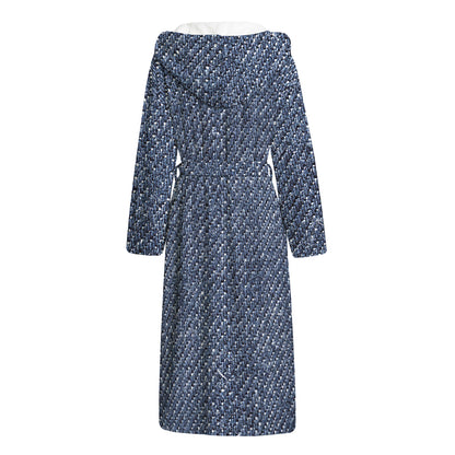 Vintage Blue Denim Jeans Print Hooded Bathrobe