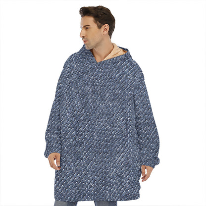 Vintage Blue Denim Jeans Print Hoodie Blanket
