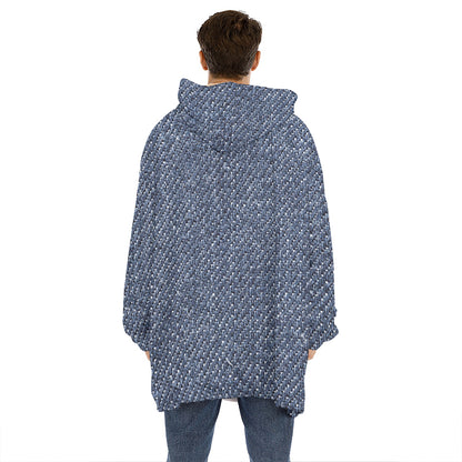 Vintage Blue Denim Jeans Print Hoodie Blanket
