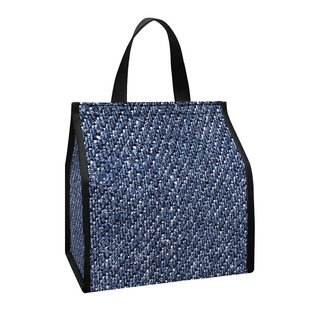 Vintage Blue Denim Jeans Print Insulated Lunch Tote