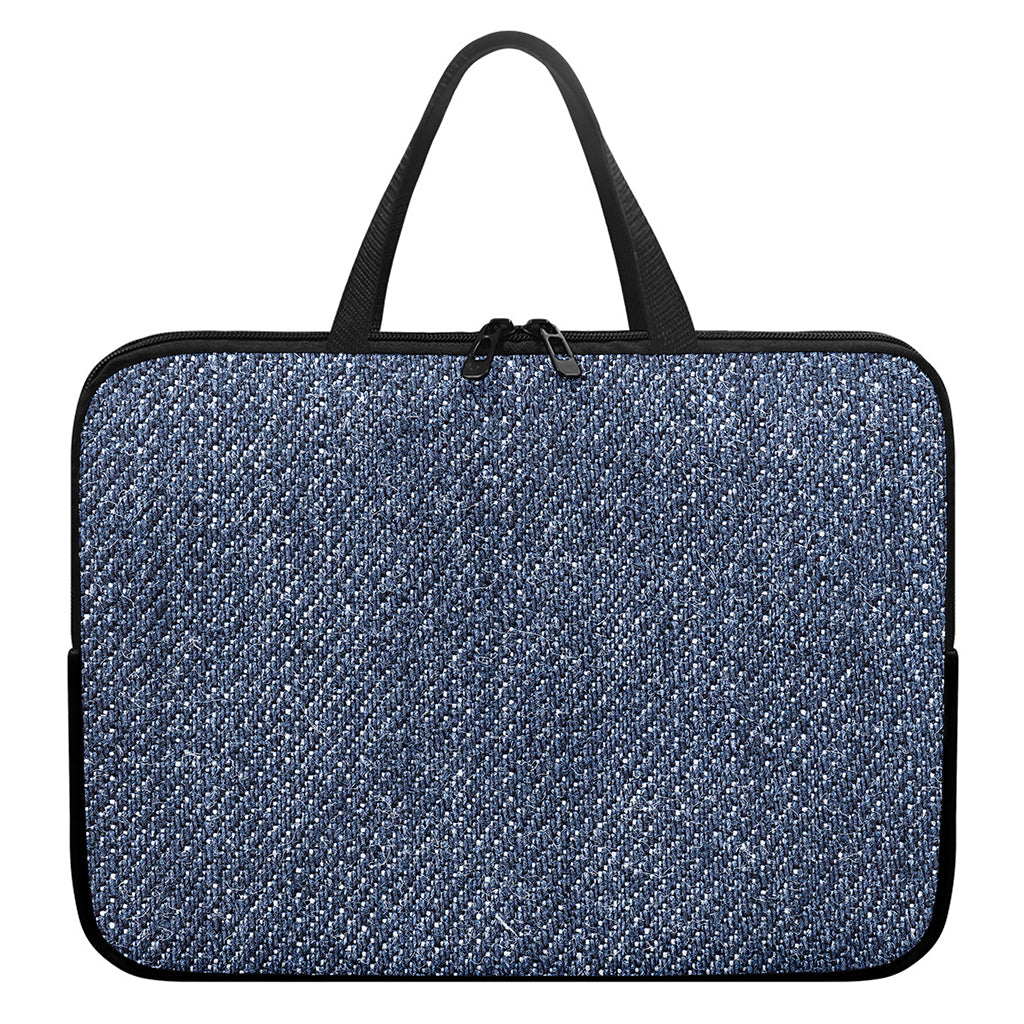 Vintage Blue Denim Jeans Print Laptop Sleeve With Handle