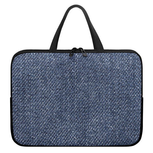 Vintage Blue Denim Jeans Print Laptop Sleeve With Handle