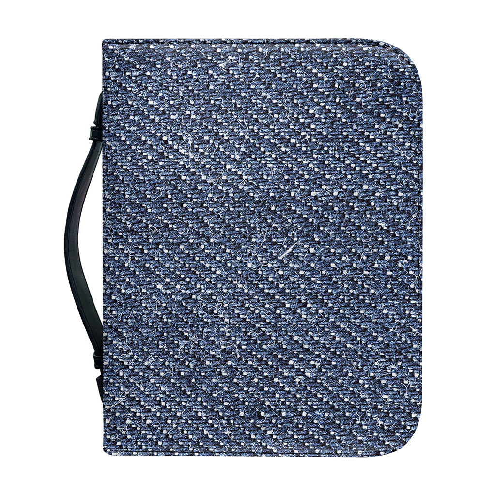 Vintage Blue Denim Jeans Print Leather Bible Cover