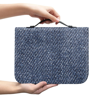 Vintage Blue Denim Jeans Print Leather Bible Cover