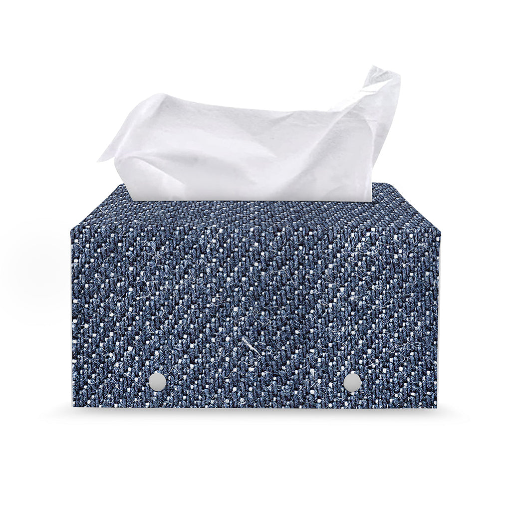 Vintage Blue Denim Jeans Print Leather Tissue Box Cover