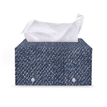 Vintage Blue Denim Jeans Print Leather Tissue Box Cover