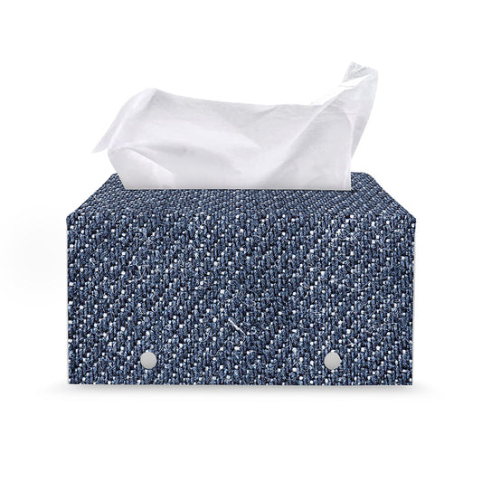 Vintage Blue Denim Jeans Print Leather Tissue Box Cover