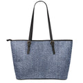 Vintage Blue Denim Jeans Print Leather Tote Bag With Zipper
