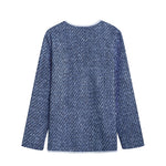 Vintage Blue Denim Jeans Print Long Sleeve Short Coat