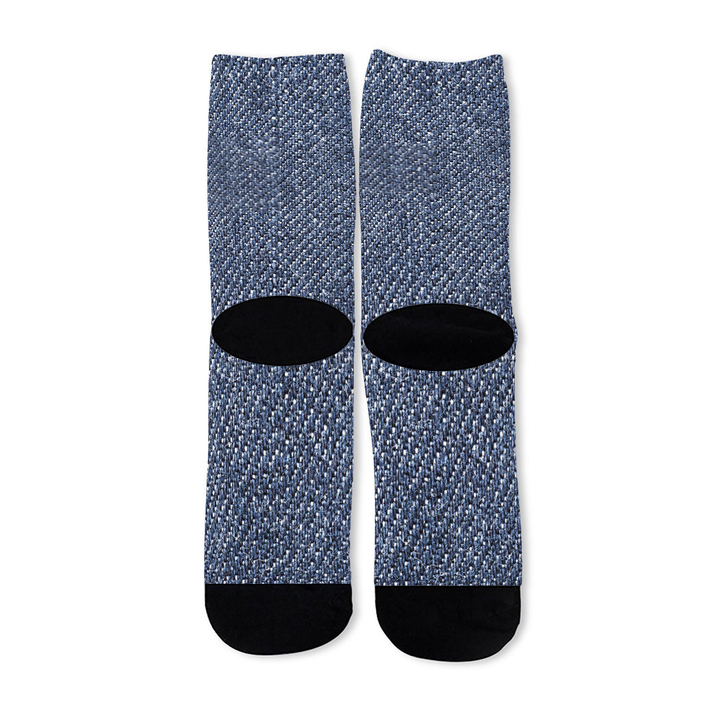 Vintage Blue Denim Jeans Print Long Socks
