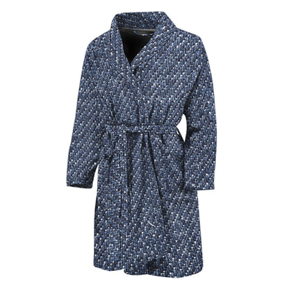 Vintage Blue Denim Jeans Print Men's Bathrobe
