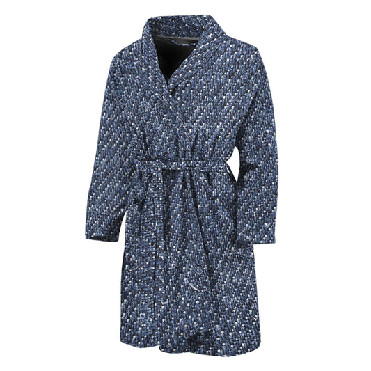 Vintage Blue Denim Jeans Print Men's Bathrobe
