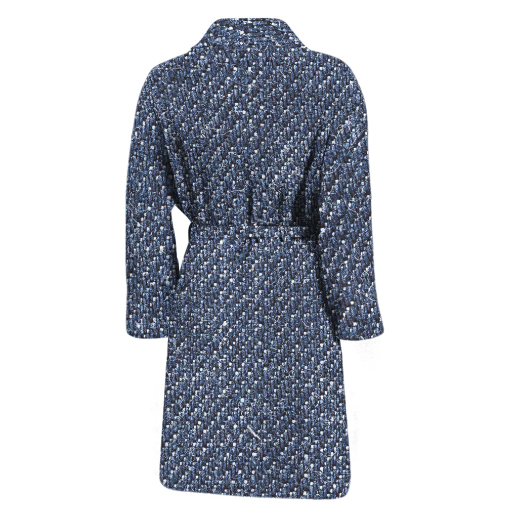 Vintage Blue Denim Jeans Print Men's Bathrobe