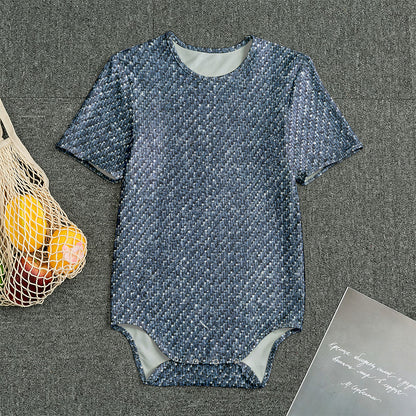 Vintage Blue Denim Jeans Print Men's Bodysuit