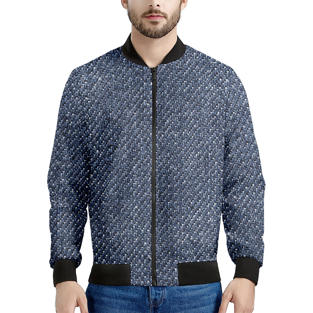Vintage Blue Denim Jeans Print Men's Bomber Jacket