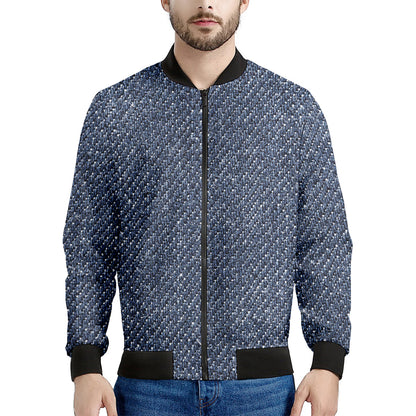 Vintage Blue Denim Jeans Print Men's Bomber Jacket