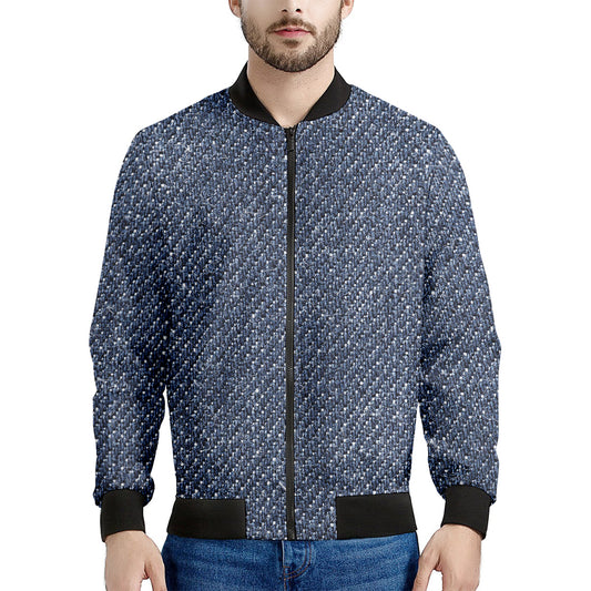 Vintage Blue Denim Jeans Print Men's Bomber Jacket