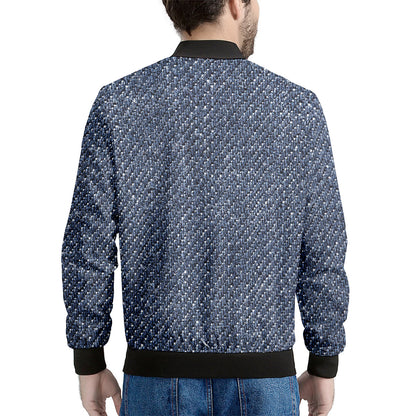Vintage Blue Denim Jeans Print Men's Bomber Jacket