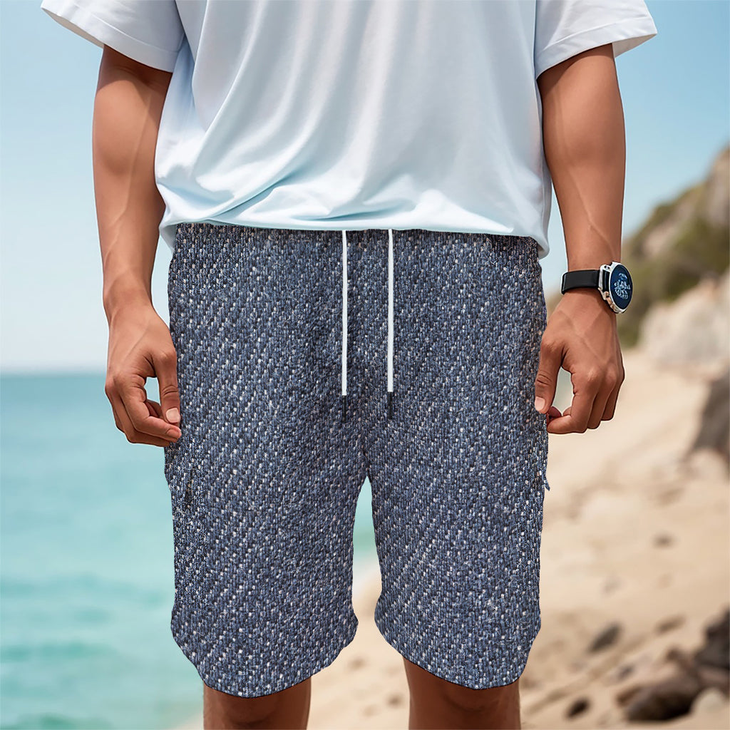 Vintage Blue Denim Jeans Print Men's Cargo Shorts