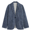 Vintage Blue Denim Jeans Print Men's Cotton Blazer
