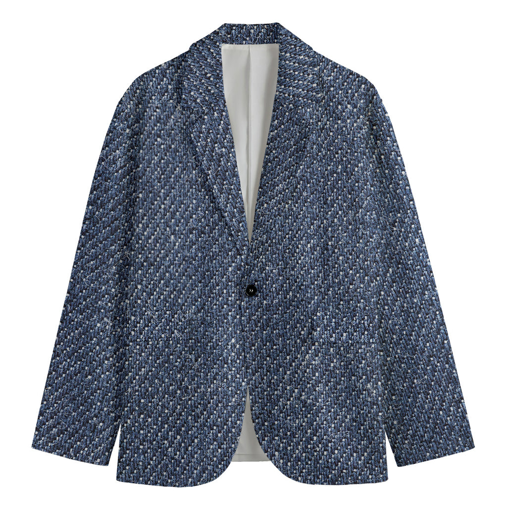 Vintage Blue Denim Jeans Print Men's Cotton Blazer
