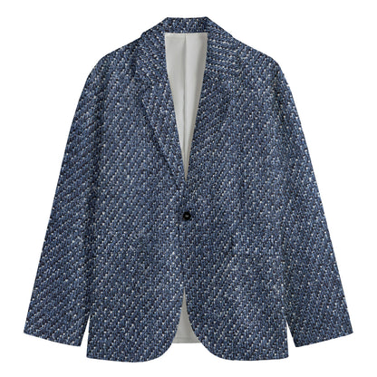 Vintage Blue Denim Jeans Print Men's Cotton Blazer