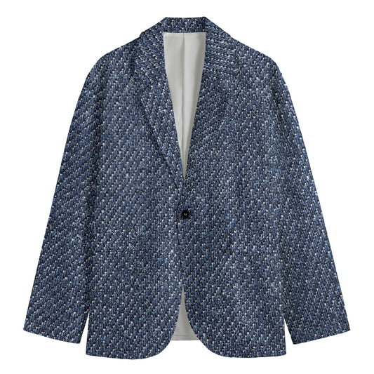 Vintage Blue Denim Jeans Print Men's Cotton Blazer