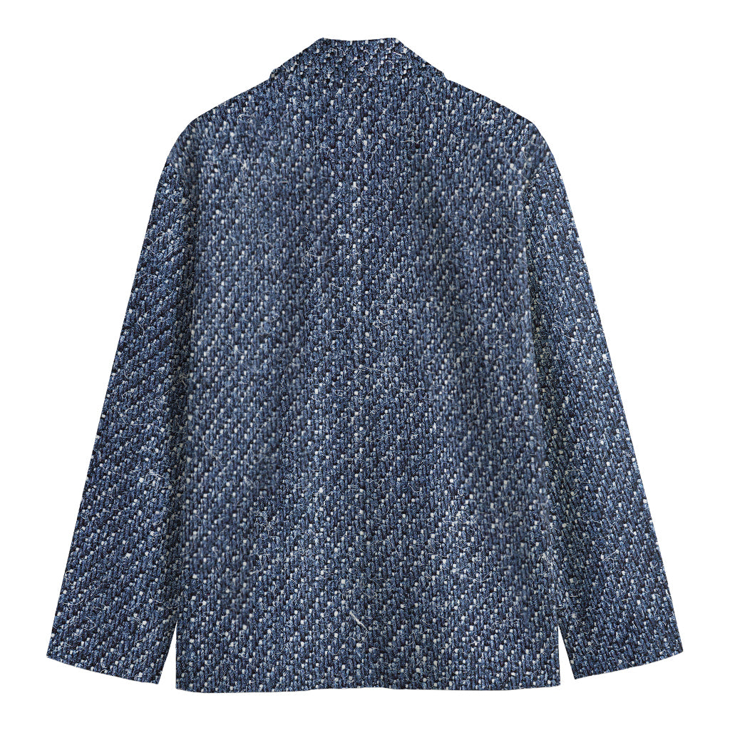 Vintage Blue Denim Jeans Print Men's Cotton Blazer
