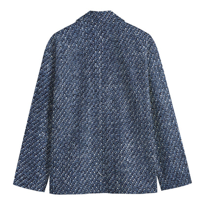 Vintage Blue Denim Jeans Print Men's Cotton Blazer