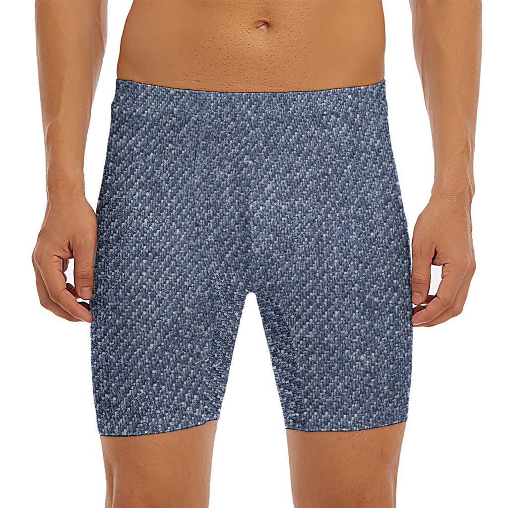 Vintage Blue Denim Jeans Print Men's Long Boxer Briefs