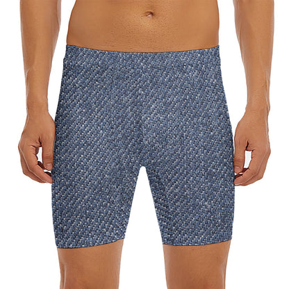Vintage Blue Denim Jeans Print Men's Long Boxer Briefs