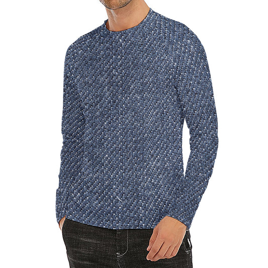 Vintage Blue Denim Jeans Print Men's Long Sleeve Rash Guard