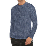 Vintage Blue Denim Jeans Print Men's Long Sleeve Rash Guard