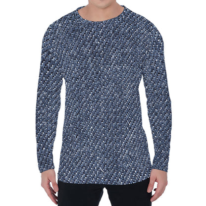 Vintage Blue Denim Jeans Print Men's Long Sleeve T-Shirt