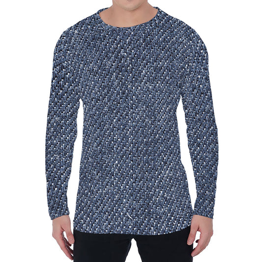 Vintage Blue Denim Jeans Print Men's Long Sleeve T-Shirt